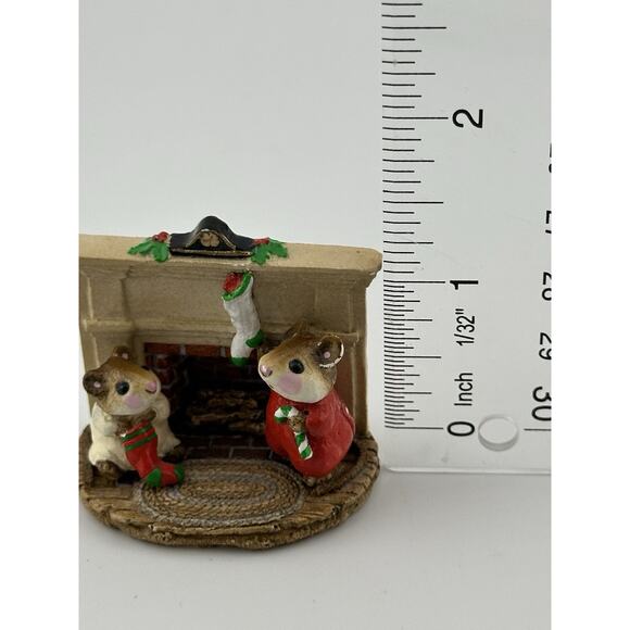 Wee Forest Folk "Christmas Morn" 1983 WP 2 Mice Fireplace Clay M-92 - Picture 8 of 9